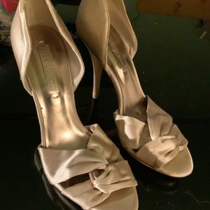 BCBG Max Azria Beige Satin Open toed Shoes